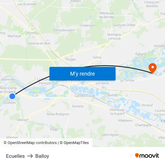 Ecuelles to Balloy map