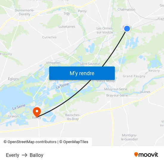 Everly to Balloy map
