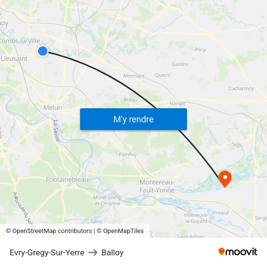Evry-Gregy-Sur-Yerre to Balloy map