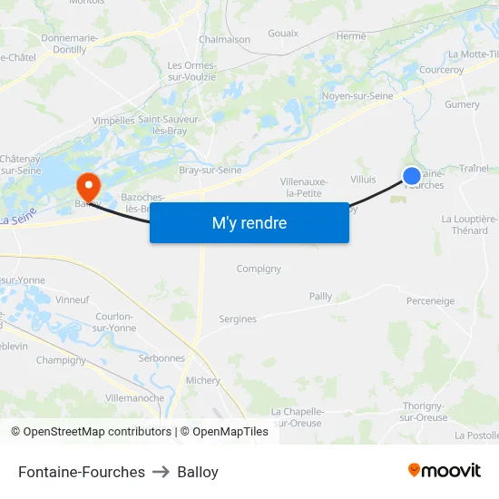 Fontaine-Fourches to Balloy map