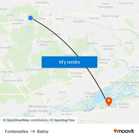 Fontenailles to Balloy map