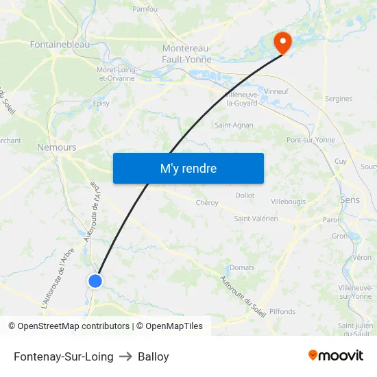 Fontenay-Sur-Loing to Balloy map