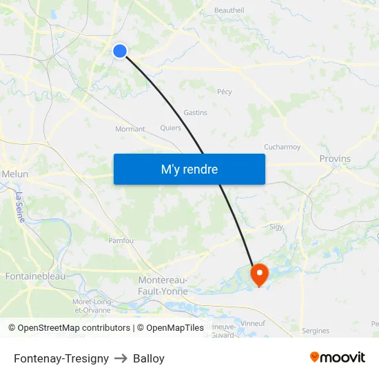 Fontenay-Tresigny to Balloy map