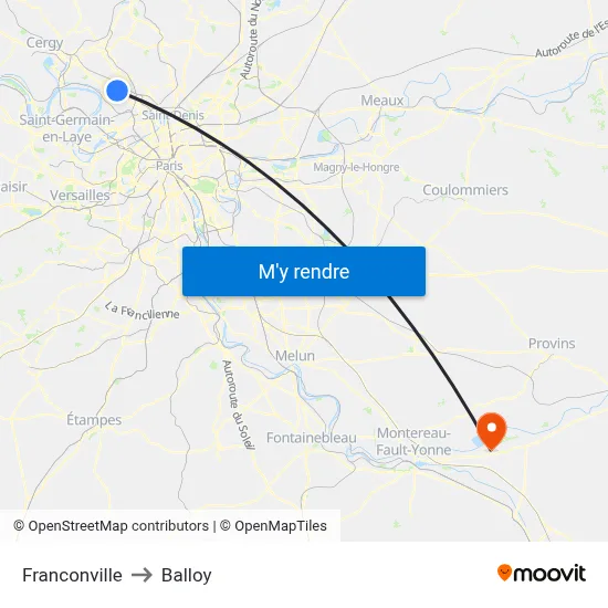 Franconville to Balloy map