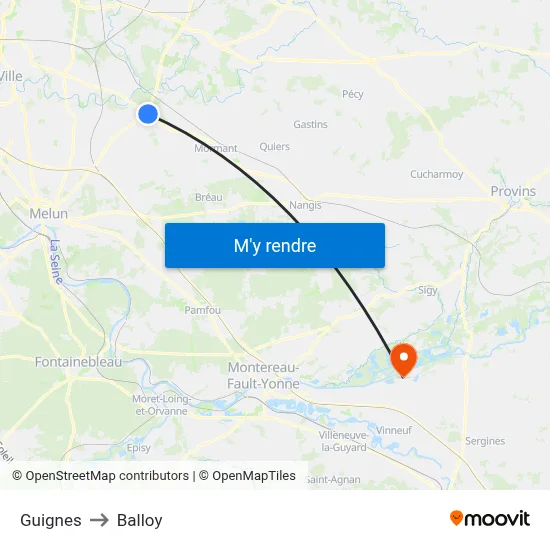 Guignes to Balloy map