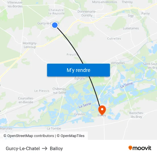 Gurcy-Le-Chatel to Balloy map