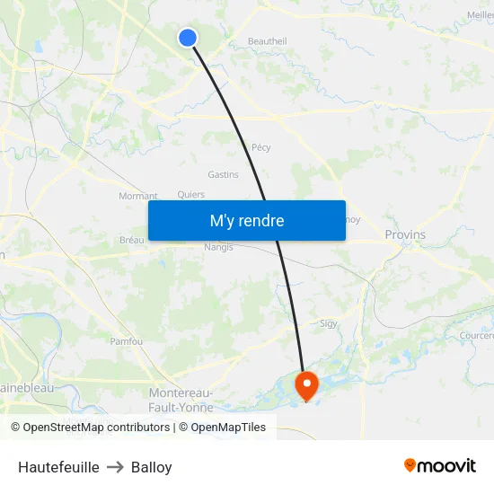 Hautefeuille to Balloy map