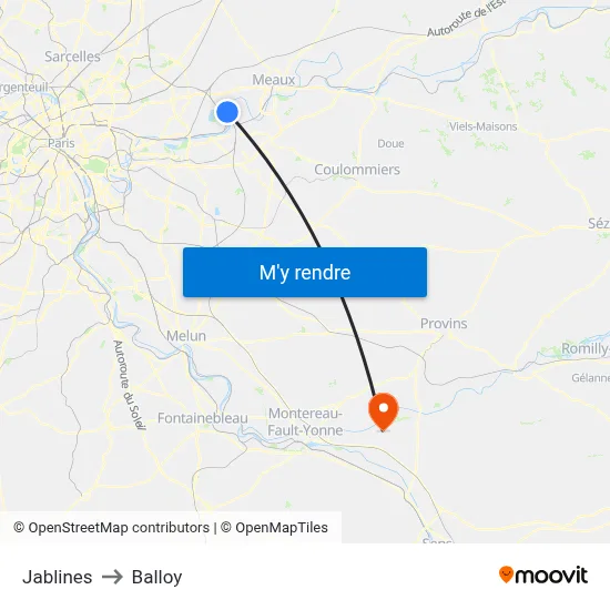 Jablines to Balloy map