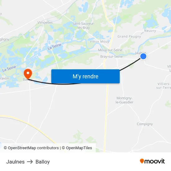 Jaulnes to Balloy map