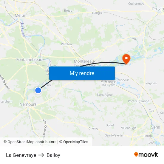 La Genevraye to Balloy map