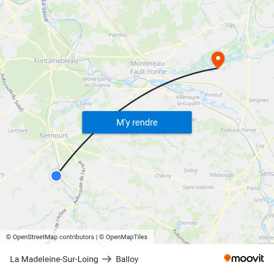 La Madeleine-Sur-Loing to Balloy map