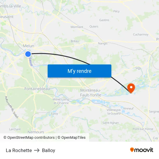 La Rochette to Balloy map