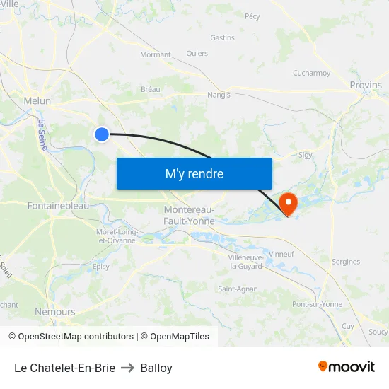 Le Chatelet-En-Brie to Balloy map