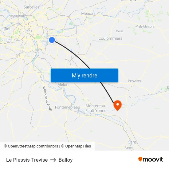 Le Plessis-Trevise to Balloy map
