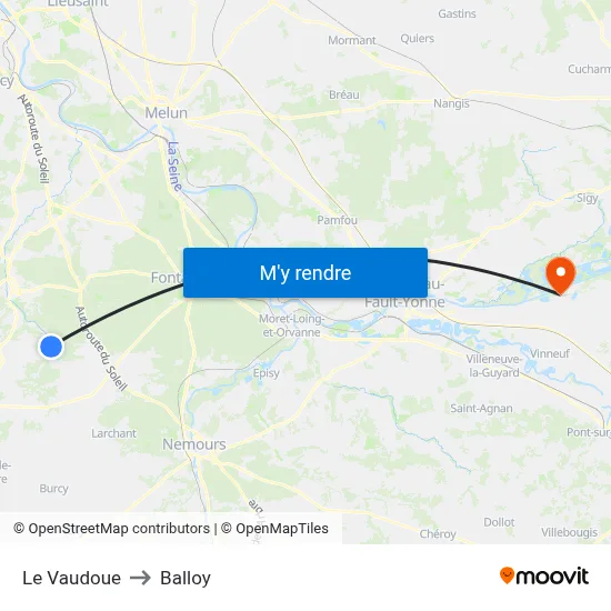 Le Vaudoue to Balloy map