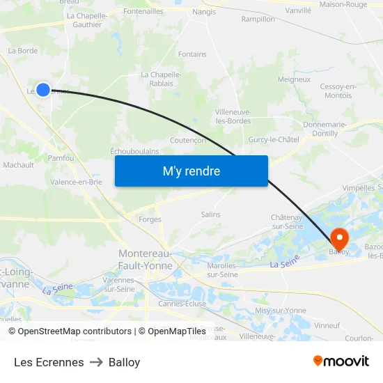 Les Ecrennes to Balloy map