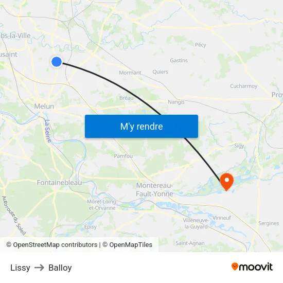 Lissy to Balloy map