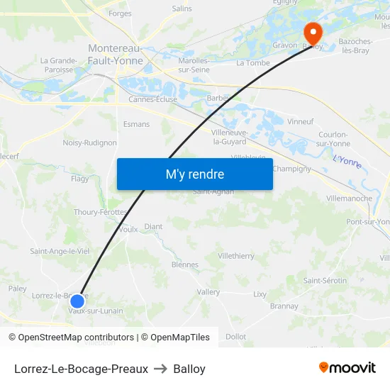 Lorrez-Le-Bocage-Preaux to Balloy map