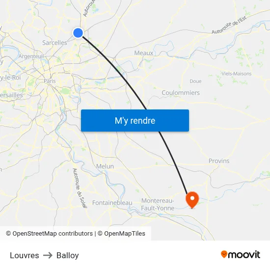Louvres to Balloy map