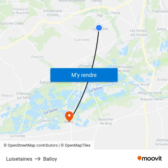 Luisetaines to Balloy map