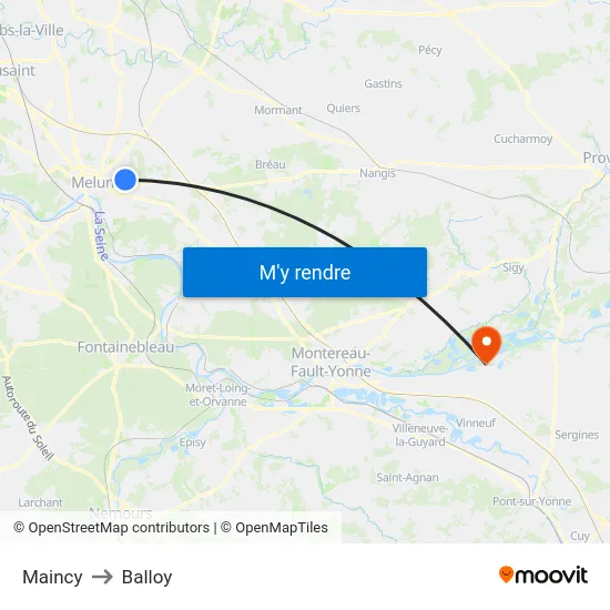 Maincy to Balloy map