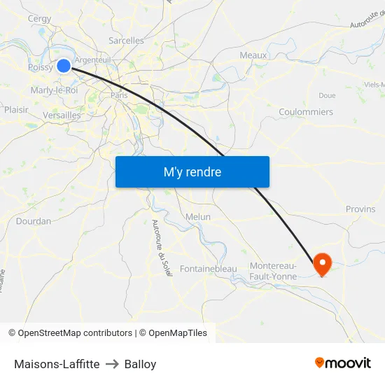 Maisons-Laffitte to Balloy map