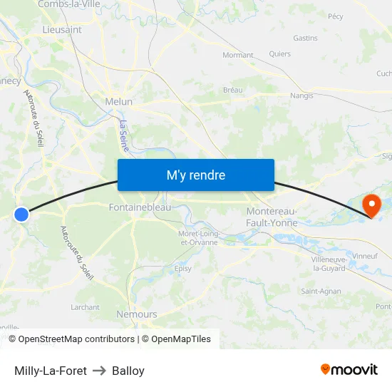Milly-La-Foret to Balloy map