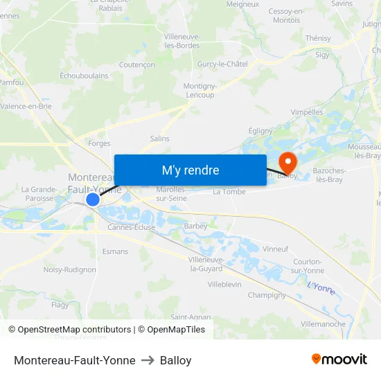 Montereau-Fault-Yonne to Balloy map