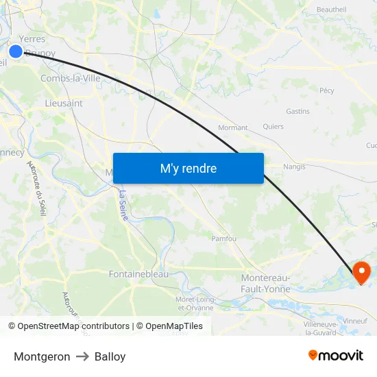 Montgeron to Balloy map
