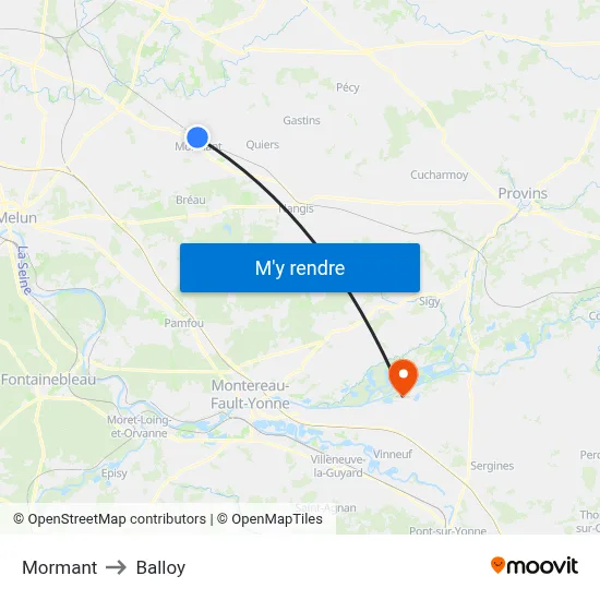 Mormant to Balloy map