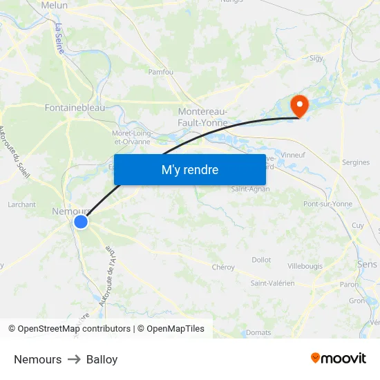 Nemours to Balloy map