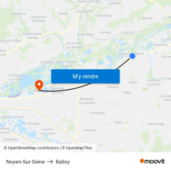 Noyen-Sur-Seine to Balloy map