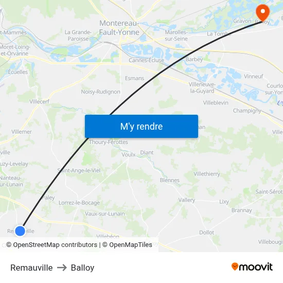 Remauville to Balloy map