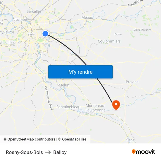 Rosny-Sous-Bois to Balloy map