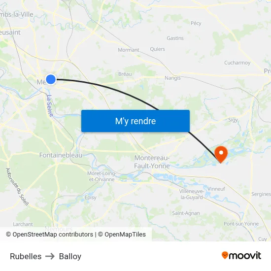 Rubelles to Balloy map