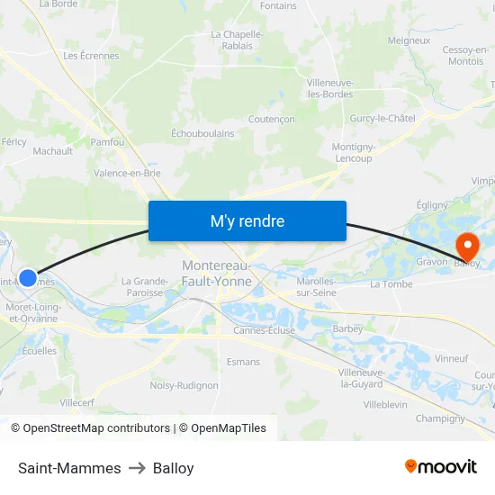 Saint-Mammes to Balloy map