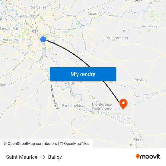 Saint-Maurice to Balloy map