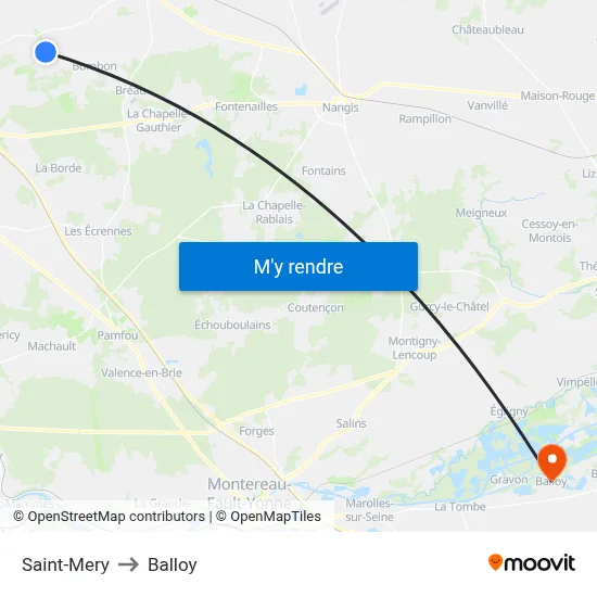 Saint-Mery to Balloy map