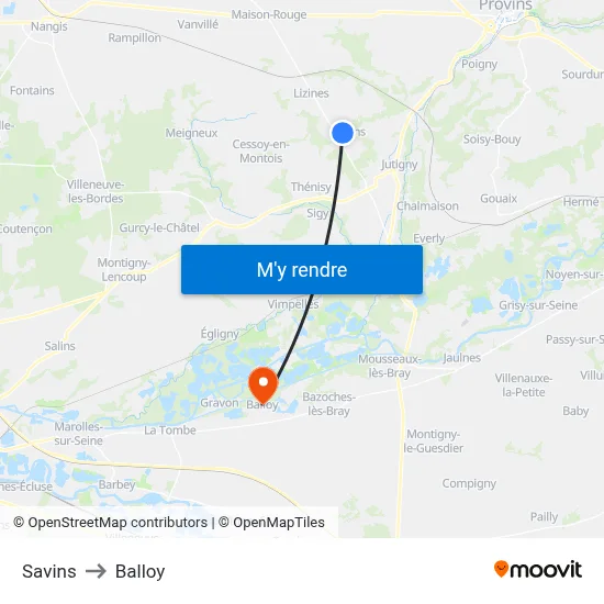 Savins to Balloy map