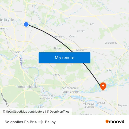 Soignolles-En-Brie to Balloy map