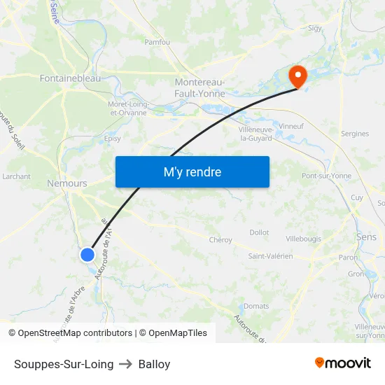 Souppes-Sur-Loing to Balloy map