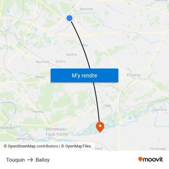 Touquin to Balloy map