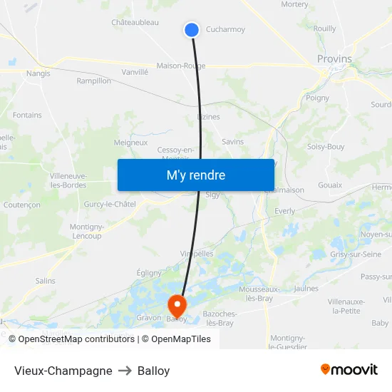 Vieux-Champagne to Balloy map