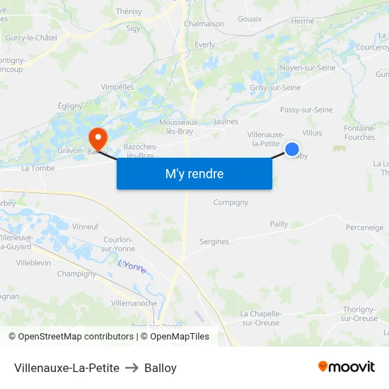 Villenauxe-La-Petite to Balloy map