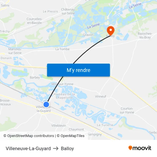 Villeneuve-La-Guyard to Balloy map