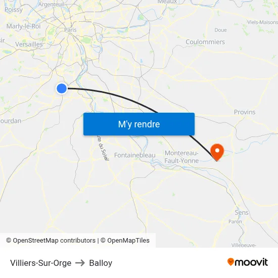 Villiers-Sur-Orge to Balloy map
