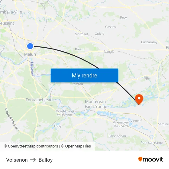 Voisenon to Balloy map