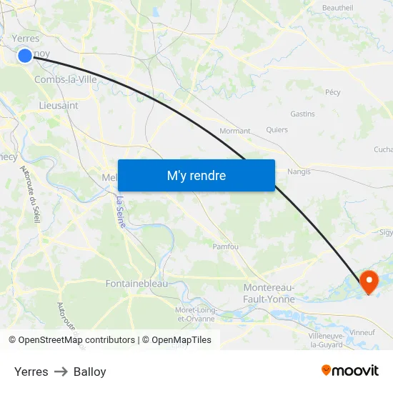 Yerres to Balloy map