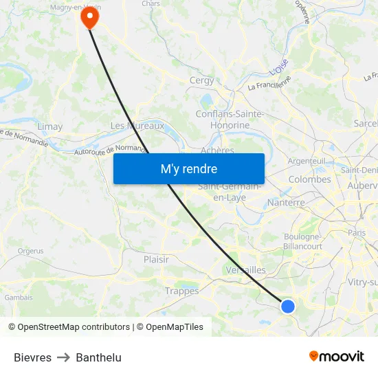 Bievres to Banthelu map
