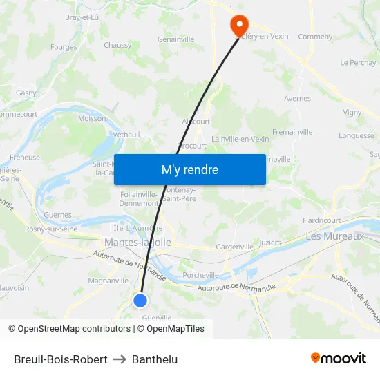 Breuil-Bois-Robert to Banthelu map